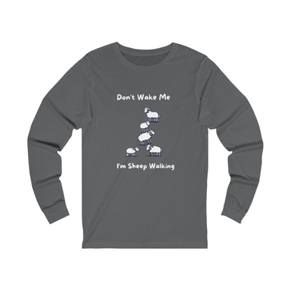 Gray long-sleeve funny sheep shirt with humorous text and sheep graphic from Printify