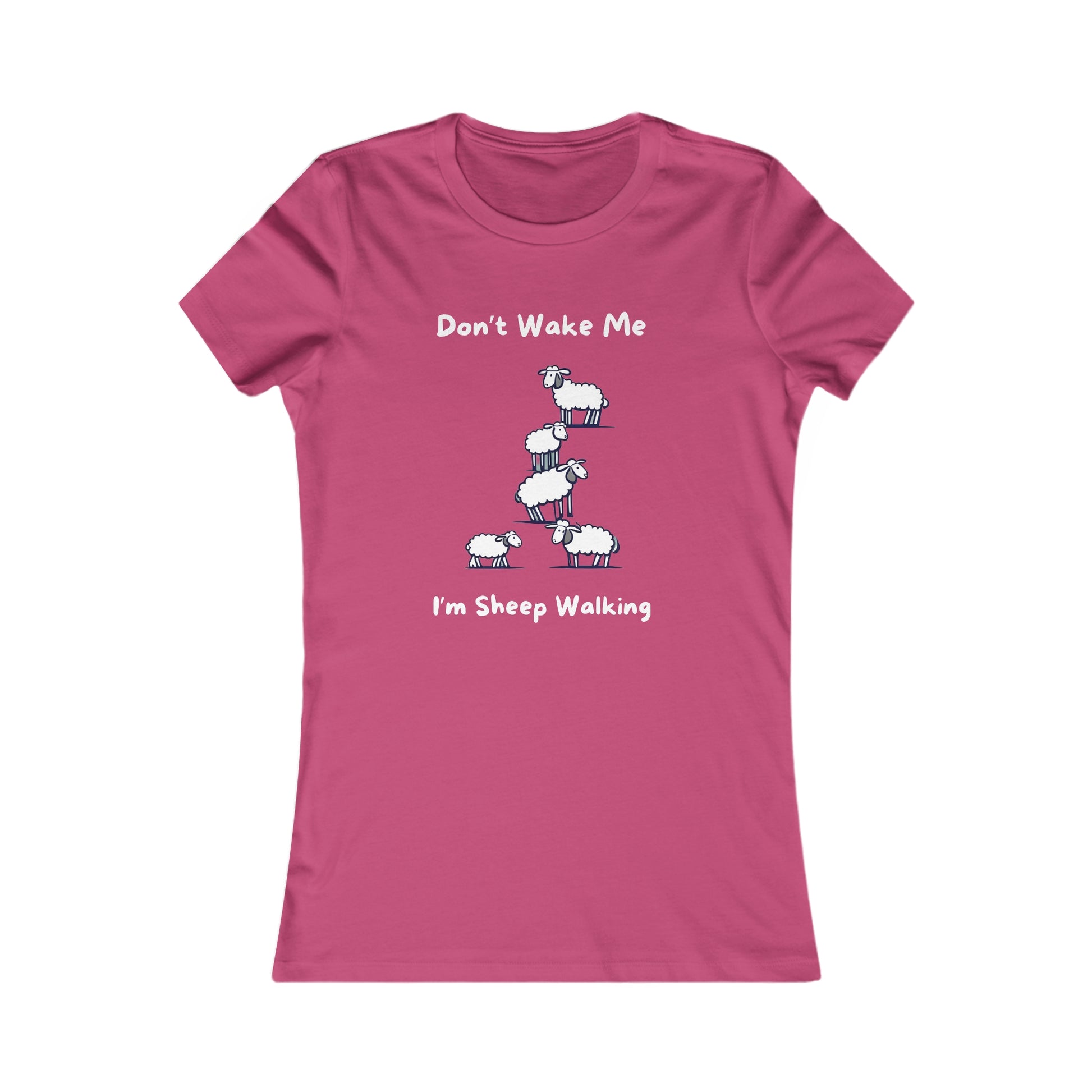 Pink funny sheep shirt with cartoon sheep and text Don't Wake Me I'm Sheep Walking