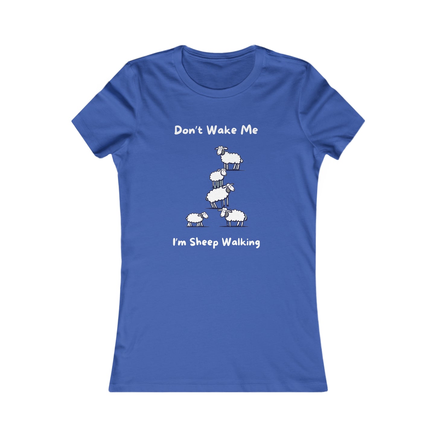 Printify blue funny sheep shirt with cartoon sheep and text Dont Wake Me Im Sheep Walking