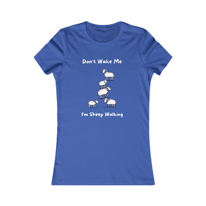 Printify blue funny sheep shirt with cartoon sheep and text Dont Wake Me Im Sheep Walking