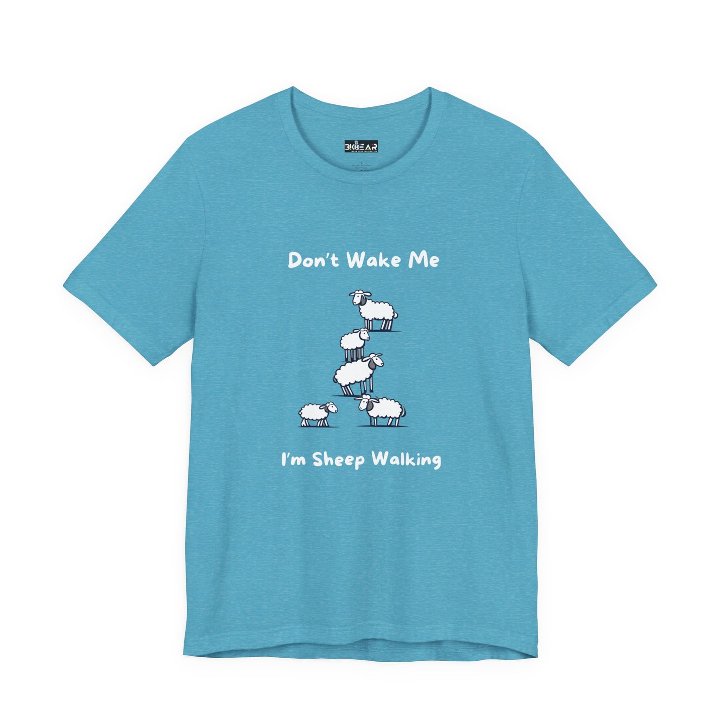 Blue funny sheep shirt with humorous sheep walking design and text from Printify