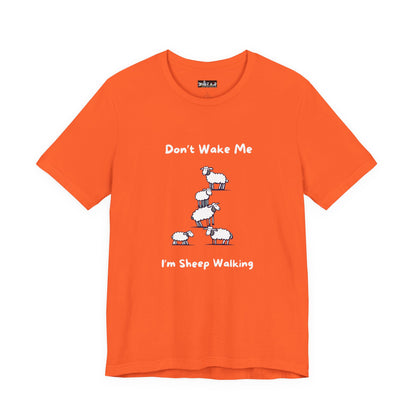Orange funny sheep shirt with cartoon sheep stack and text Dont Wake Me Im Sheep Walking