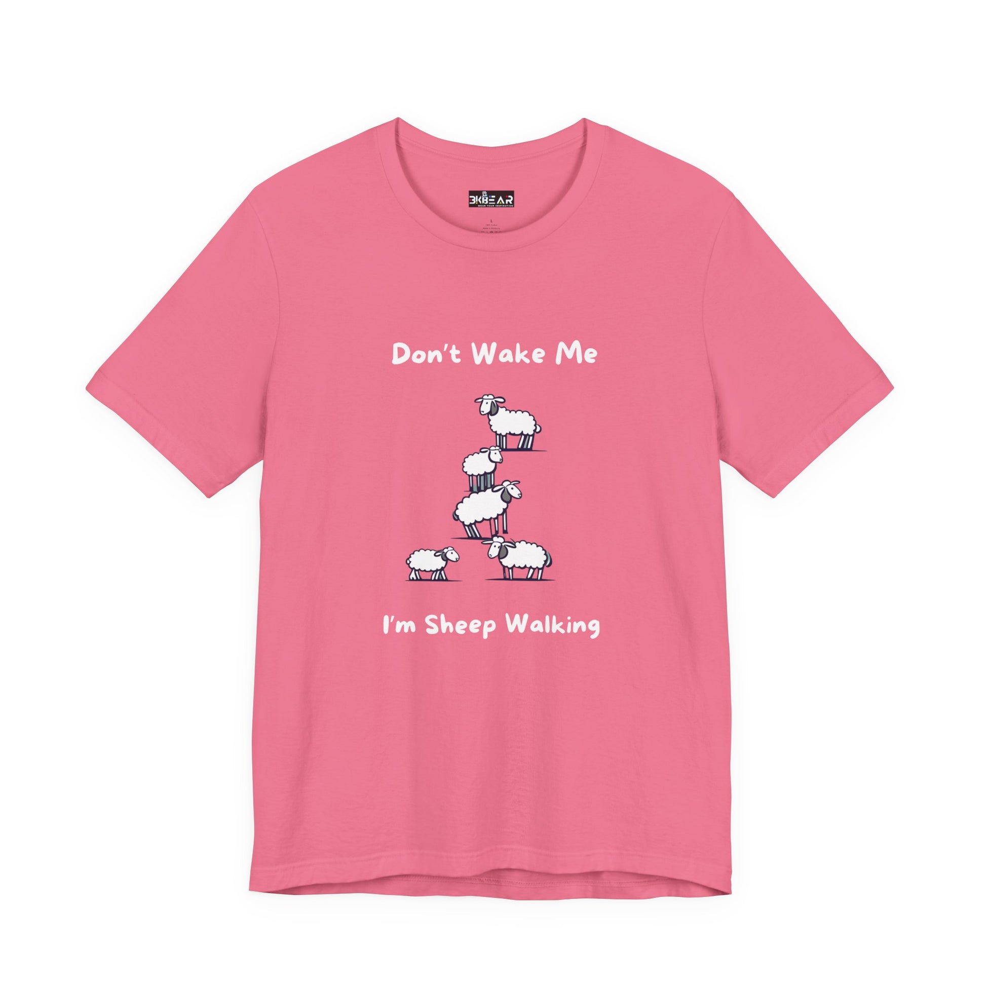 Pink funny sheep shirt with cartoon sheep and text Dont Wake Me Im Sheep Walking from Printify