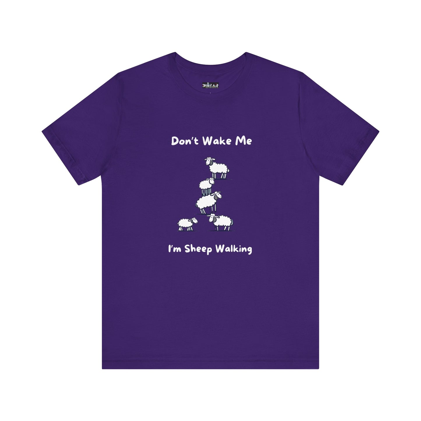 Purple funny sheep shirt with white text and cartoon sheep design from Printify