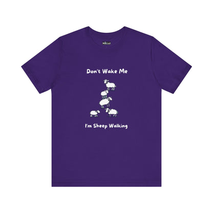 Purple funny sheep shirt with white text and cartoon sheep design from Printify