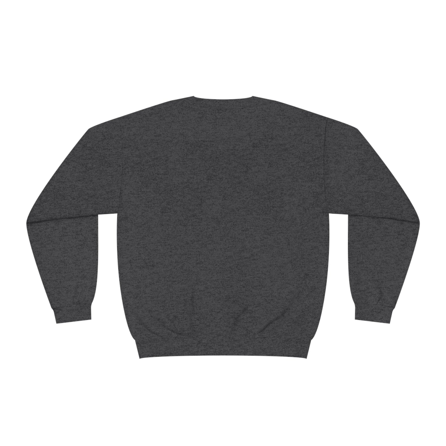 Back view of dark gray funny sheep sweatshirt by Printify with long sleeves and ribbed cuffs