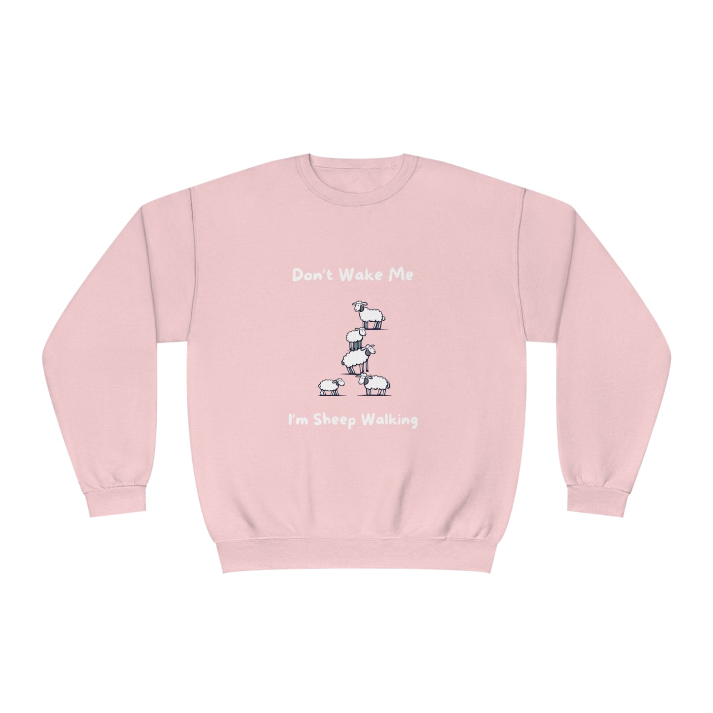 Pink funny sheep sweatshirt with cartoon sheep and text Dont Wake Me Im Sheep Walking