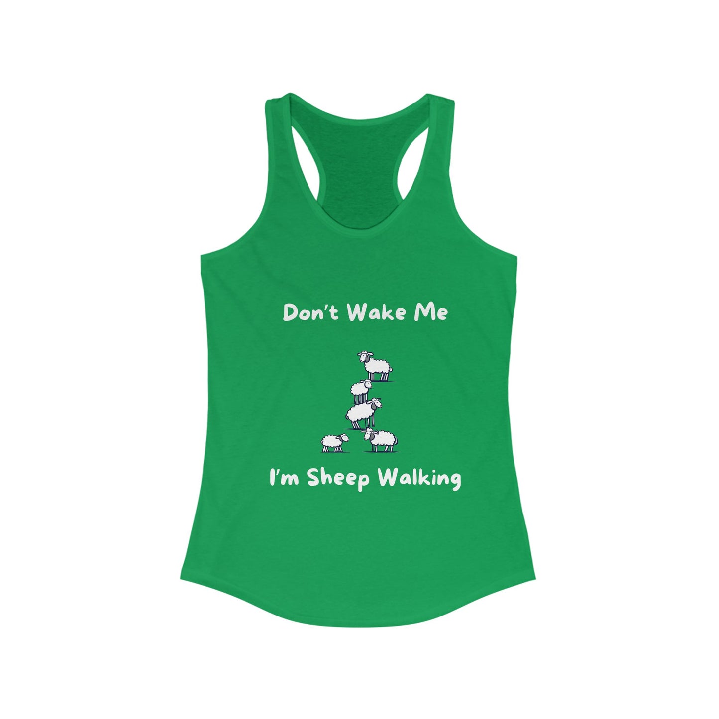 Green funny sheep tank top with white text and cartoon sheep design from Printify