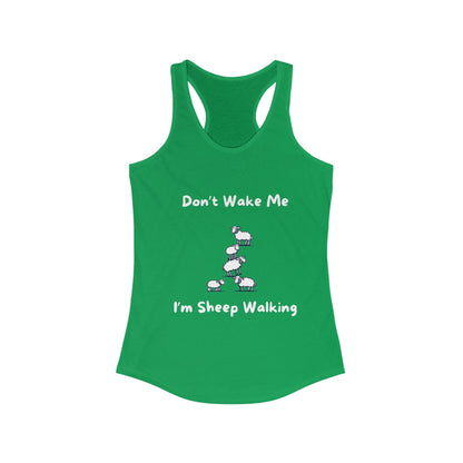 Green funny sheep tank top with white text and cartoon sheep design from Printify