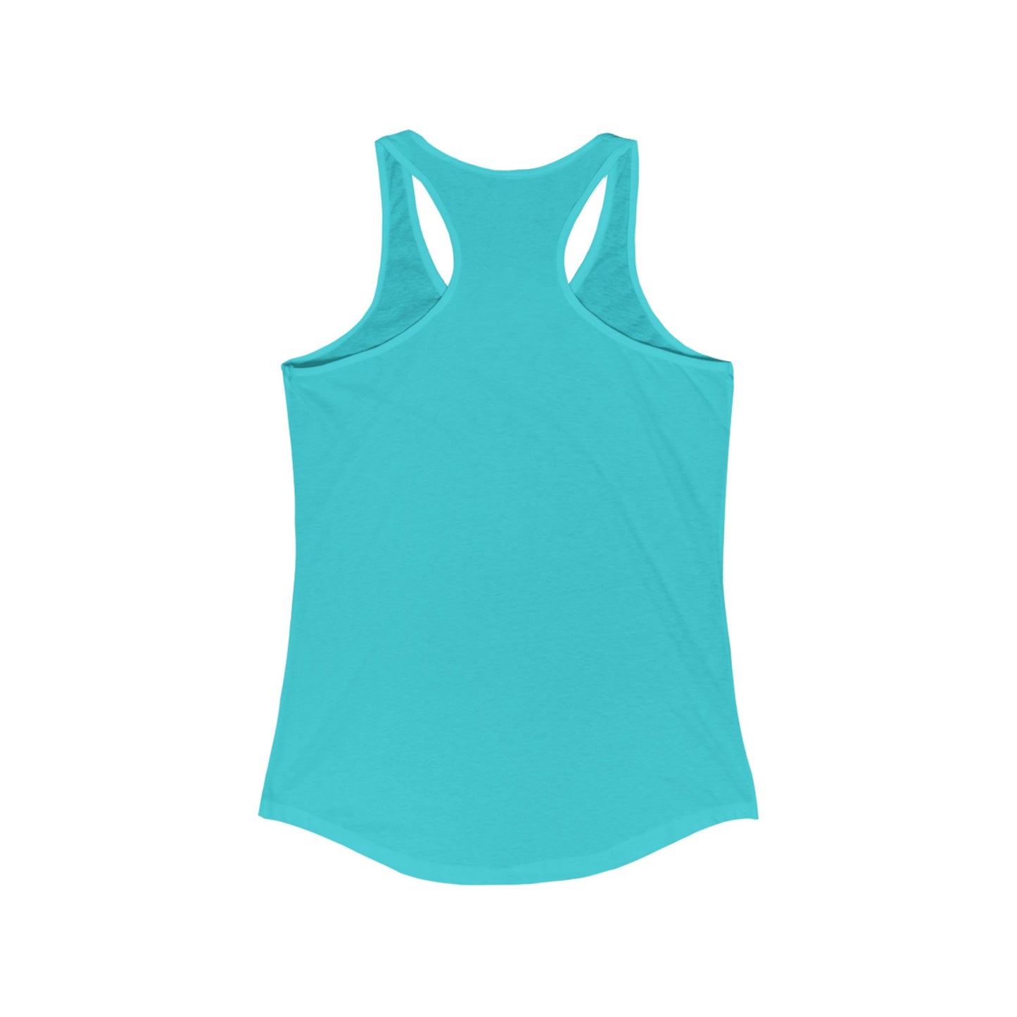 Back view of turquoise funny sheep tank top by Printify with racerback design