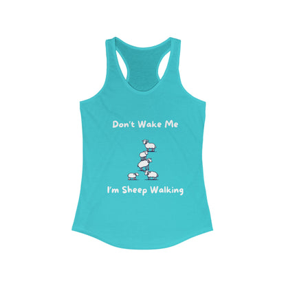 Funny sheep tank top in turquoise with cute sheep graphic and humorous text for casual wear