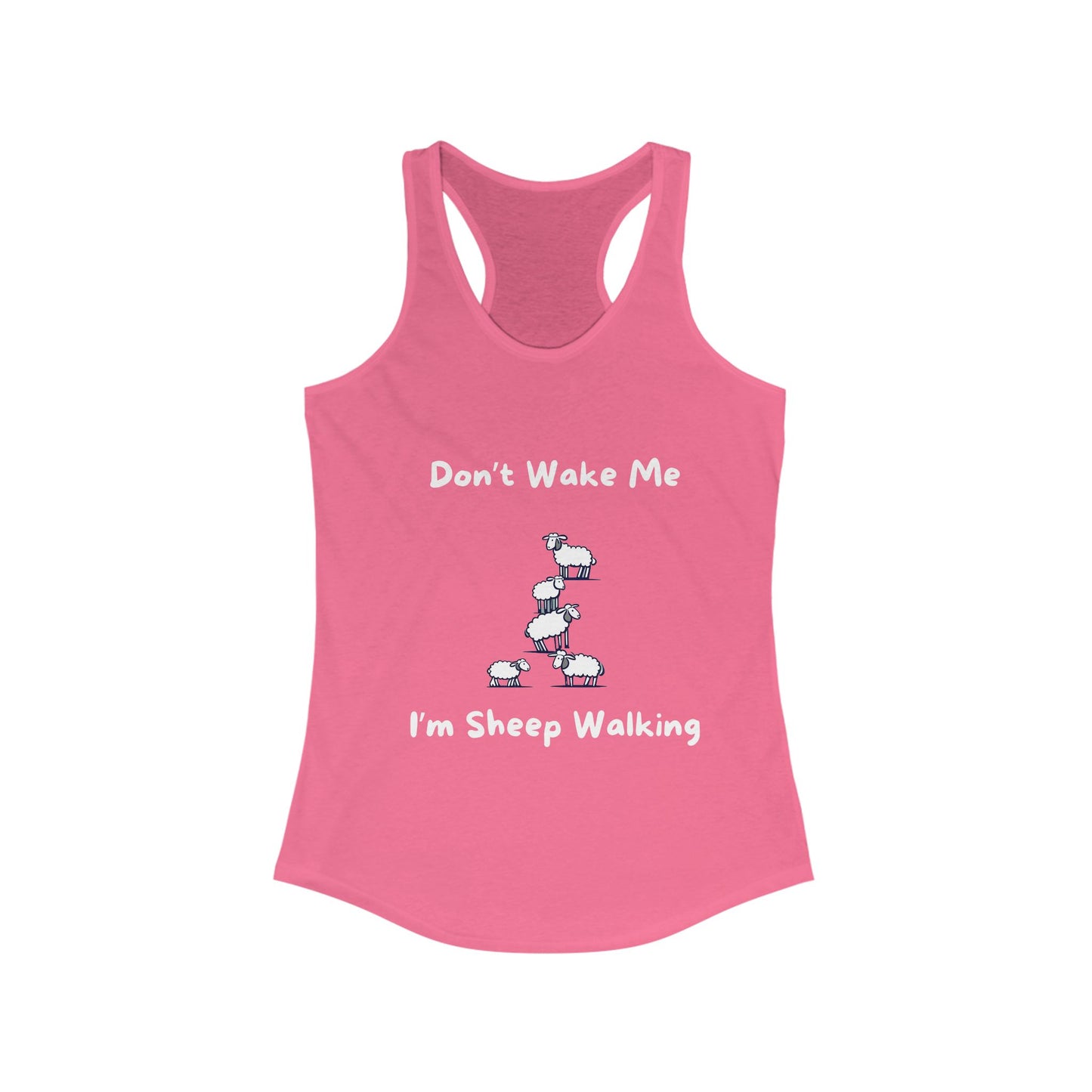 Pink funny sheep tank top with cute white sheep graphic and humorous text from Printify