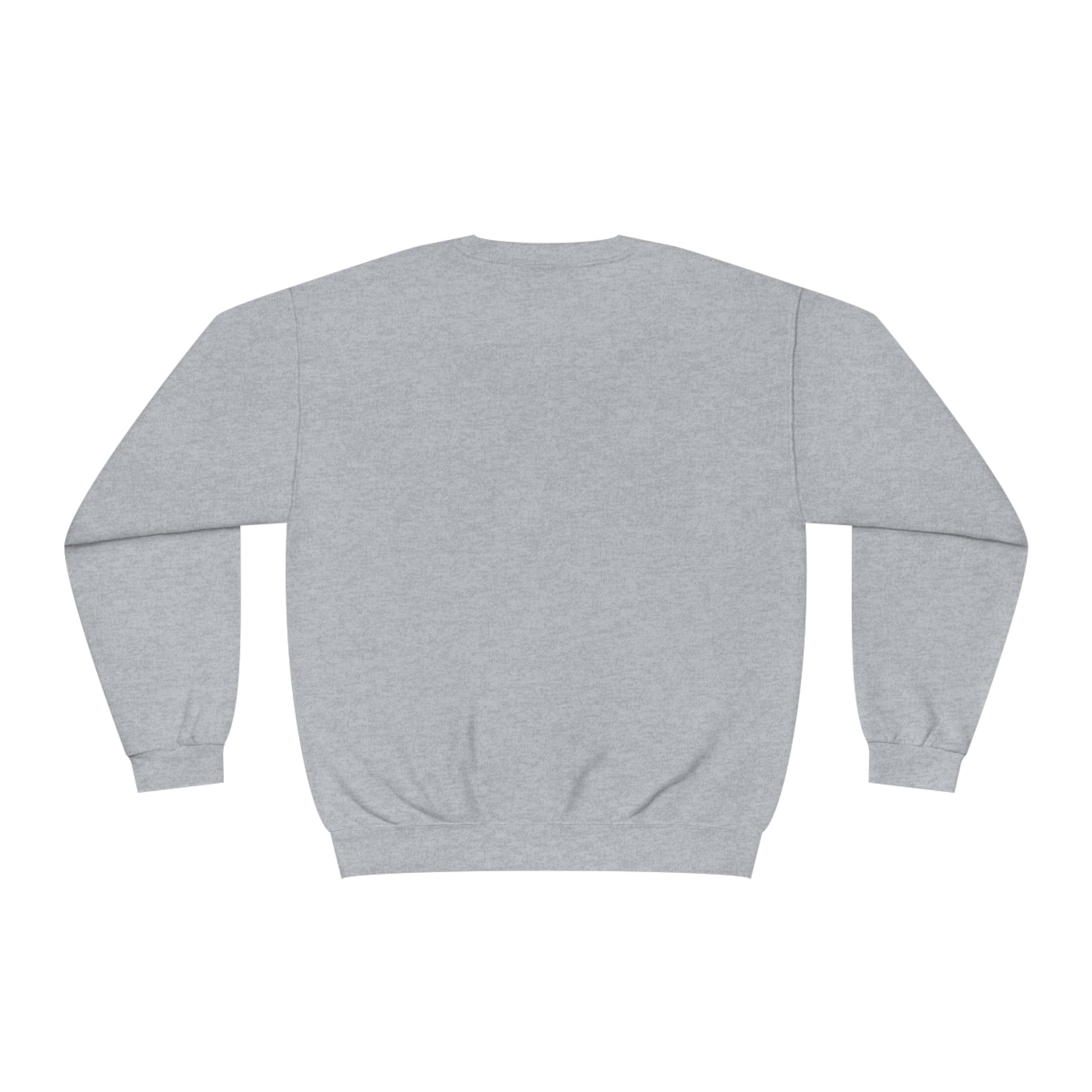 Plain gray funny sweat shirt from Printify showing the back view with long sleeves and ribbed cuffs