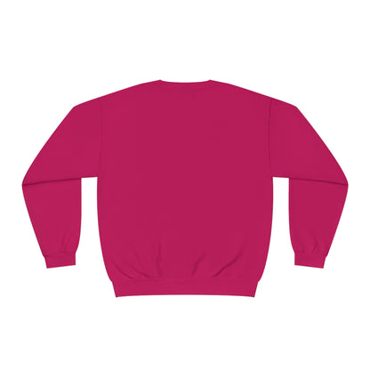 Back view of plain red funny sweat shirt by Printify with long sleeves and ribbed cuffs