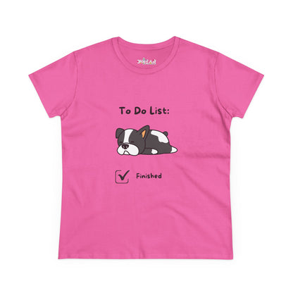 Pink funny to do list tee with a cute cartoon dog and finished checklist design