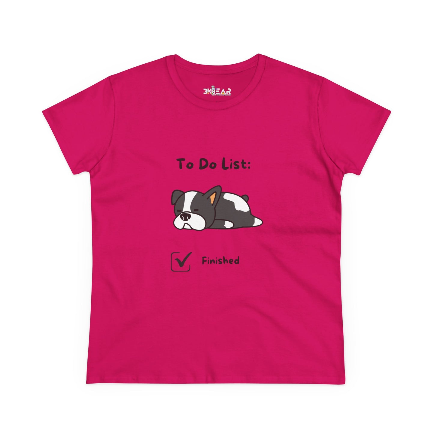 Funny to do list tee in pink with a cute sleeping dog and checked finished box