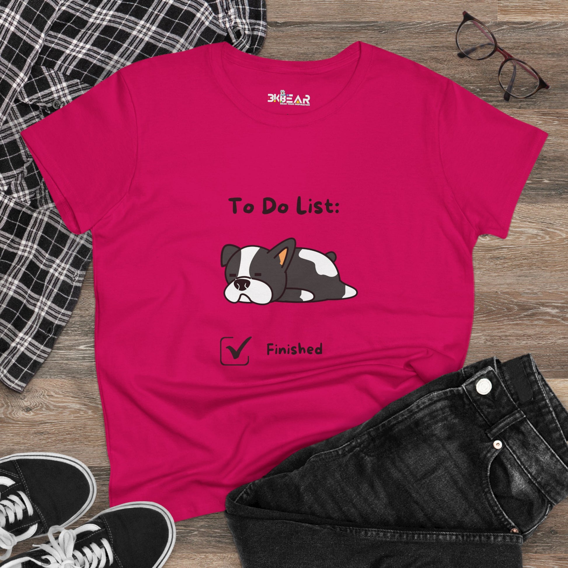 Funny to do list tee by Printify with a cute sleeping dog and finished checklist design