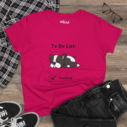 Funny to do list tee by Printify with a cute sleeping dog and finished checklist design