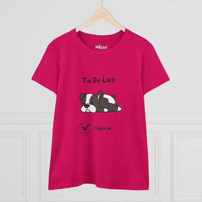 Printify bright pink funny to do list tee with sleeping dog graphic and finished checklist design