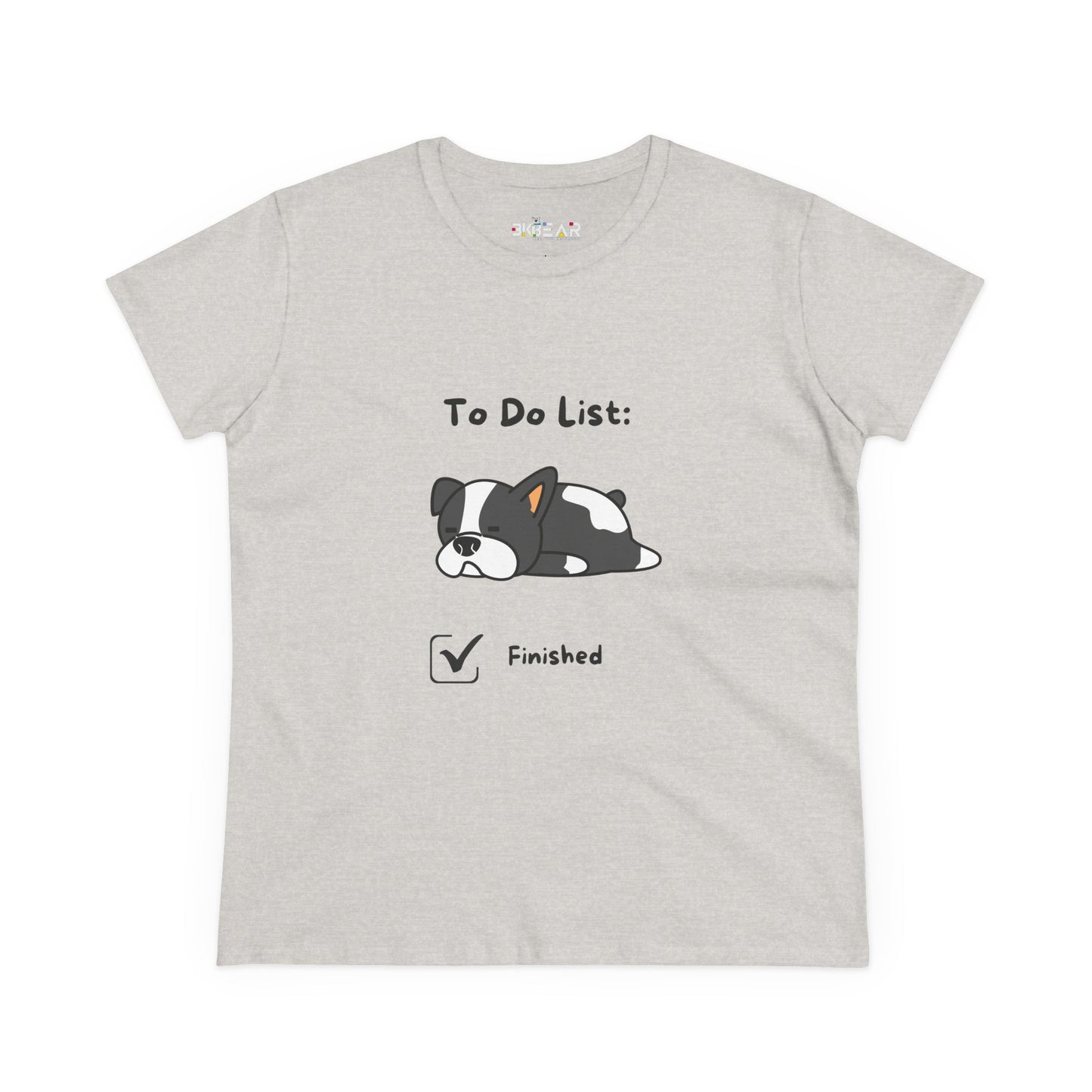 Light gray Printify funny to do list tee with cartoon dog and finished checklist design