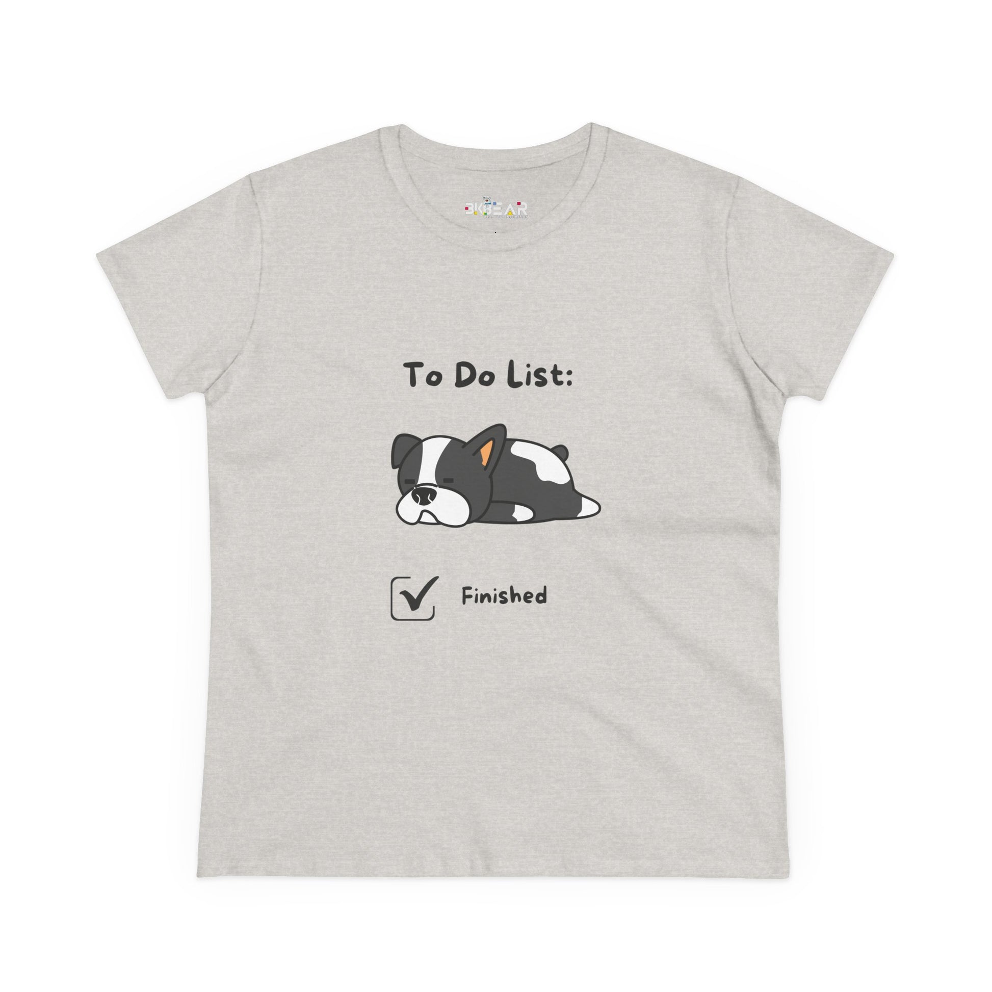 Light gray Printify funny to do list tee with cartoon dog and finished checklist design