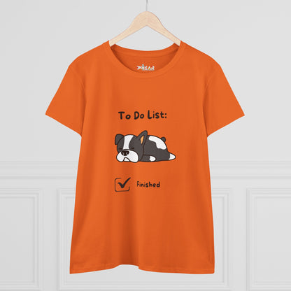 Orange funny to do list tee with cartoon dog and finished checklist design by Printify