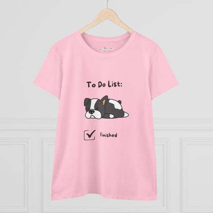 Pink funny to do list tee with a cartoon dog and finished checklist design by Printify