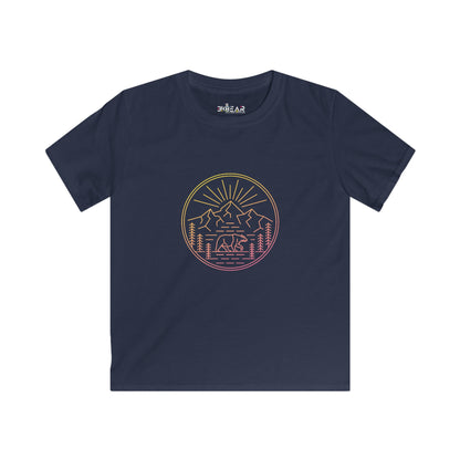 Navy Printify kids shirt with mountain and bear design for explore outdoors kids shirt