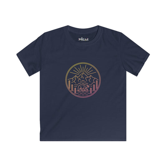 Navy Printify kids shirt with mountain and bear design for explore outdoors kids shirt