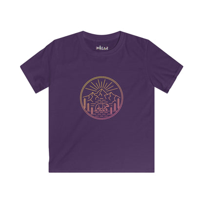 Printify kids clothes purple explore outdoors kids shirt with mountain and bear graphic design