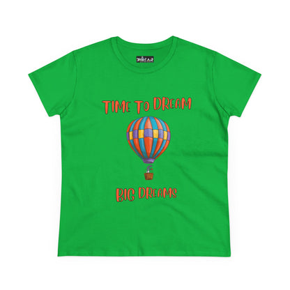 Printify green motivational graphic t-shirt for women with time to dream hot air balloon design