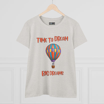 Motivational graphic t-shirt for women with colorful hot air balloon and time to dream design