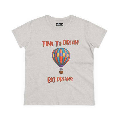 Printify motivational graphic t-shirt for women with colorful hot air balloon design and Time to Dream text