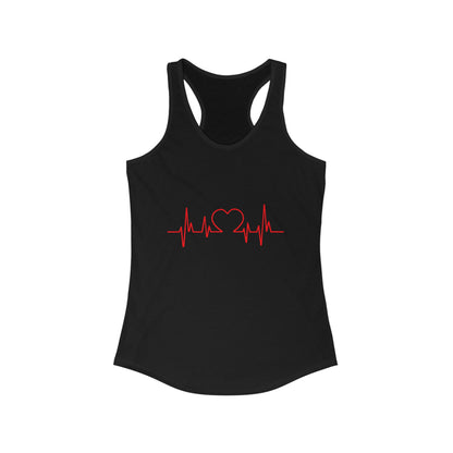 Black heart tank top with red heartbeat and heart design by Printify