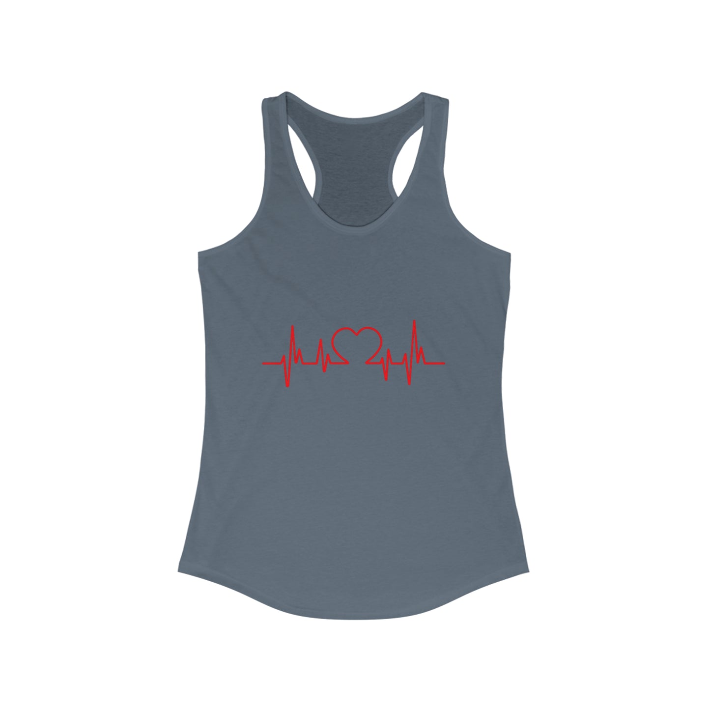 Printify gray women's heart tank with red heartbeat and heart design on front