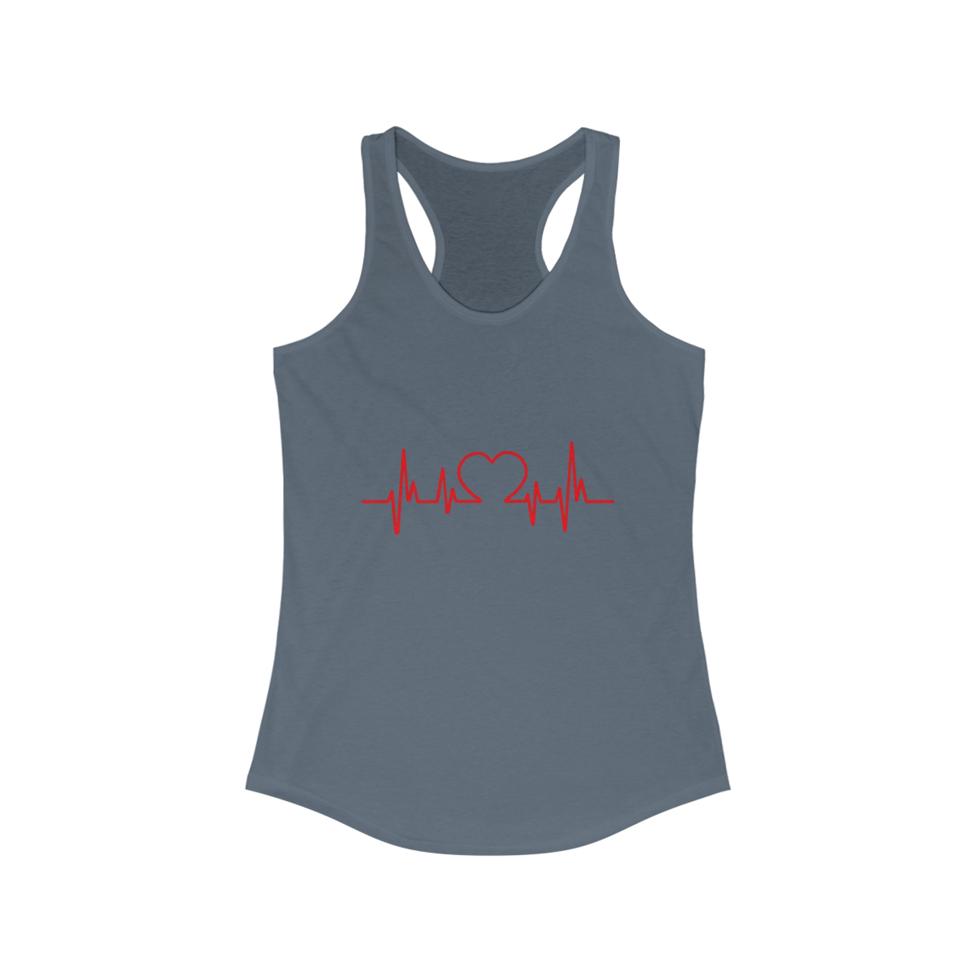 Printify gray women's heart tank with red heartbeat and heart design on front