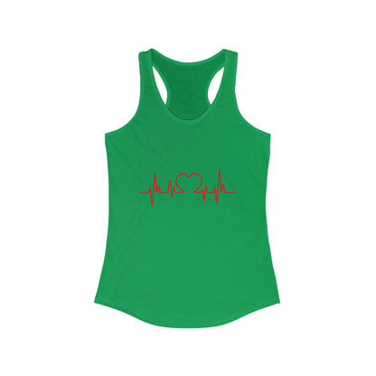 Green Printify heart tank with red heartbeat and heart graphic on front sleeveless racerback top