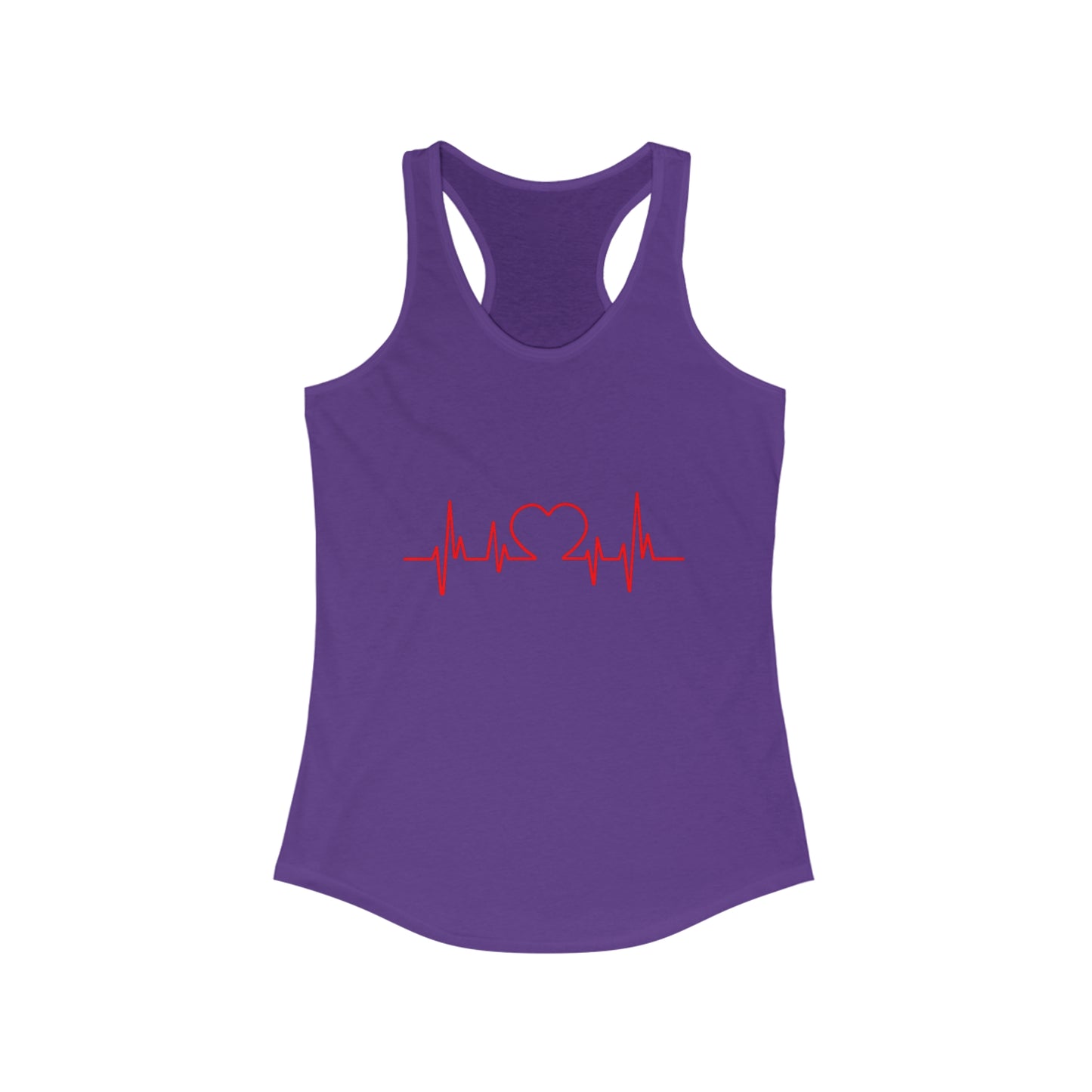 Purple Printify tank top with red heartbeat and heart graphic heart tank design