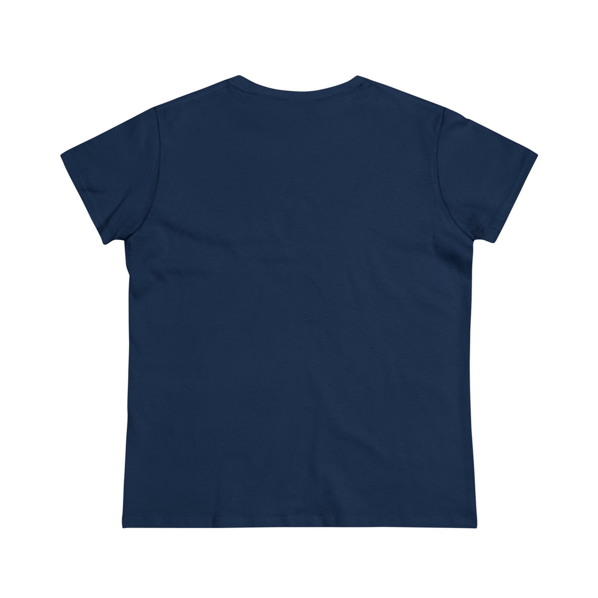 Back view of navy blue Printify heartbeat graphic t-shirt with short sleeves and crew neck