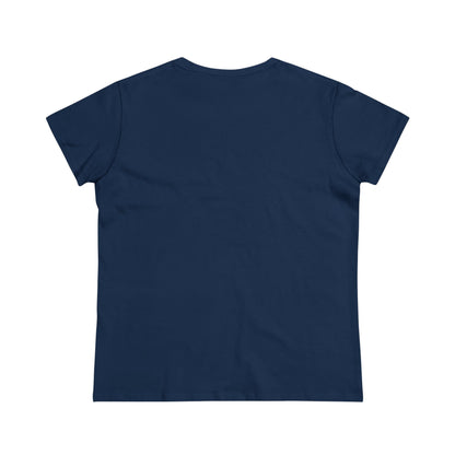Back view of navy blue Printify heartbeat graphic t-shirt with short sleeves and crew neck