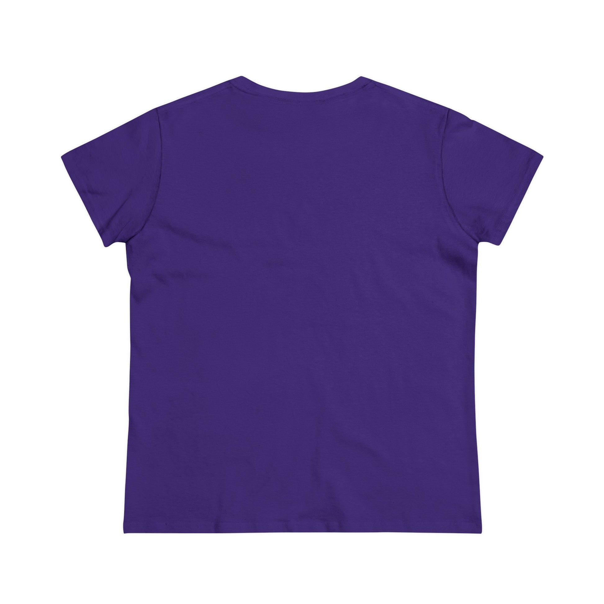 Back view of a plain purple heartbeat graphic t-shirt by Printify with short sleeves