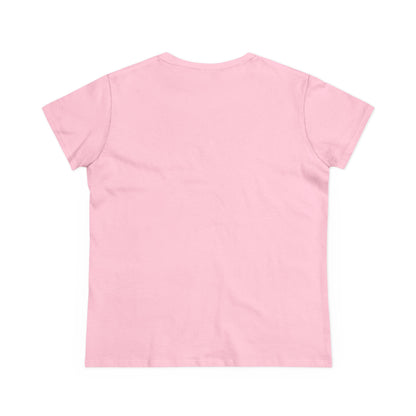 Back view of pink I heart paws shirt by Printify with short sleeves and simple design