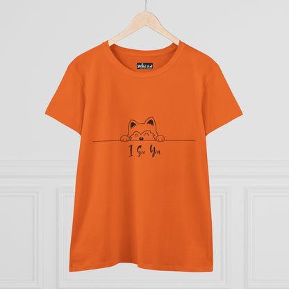 Orange Printify T-Shirt with cute cat peeking and I See You Shirt text graphic