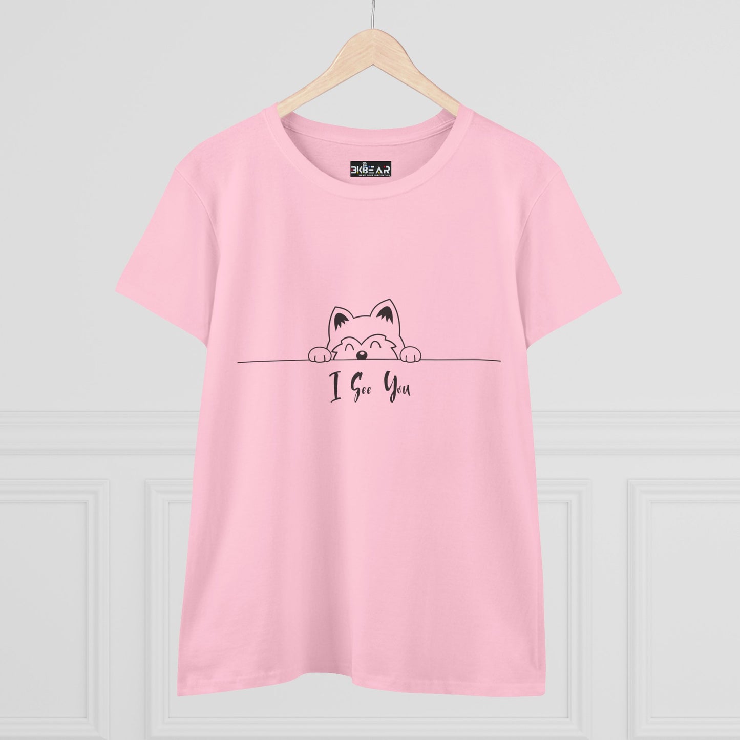 Pink I See You Shirt by Printify with cute cat peeking design on front