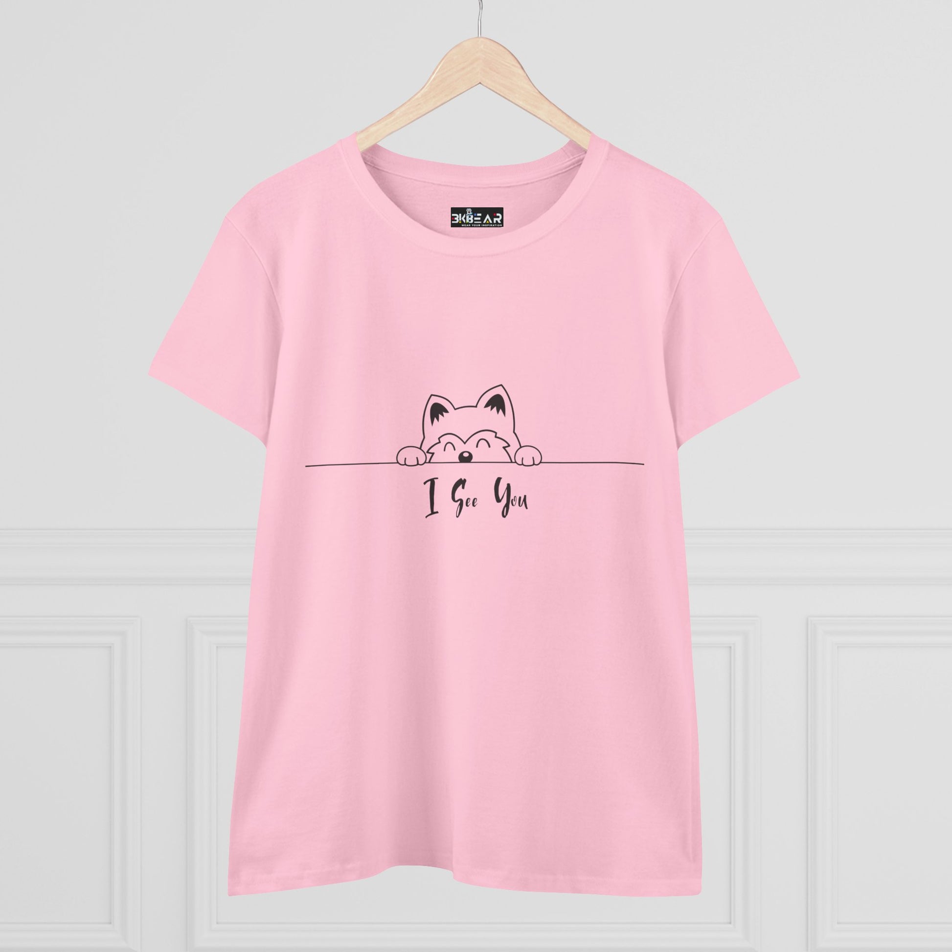 Pink I See You Shirt by Printify with cute cat peeking design on front