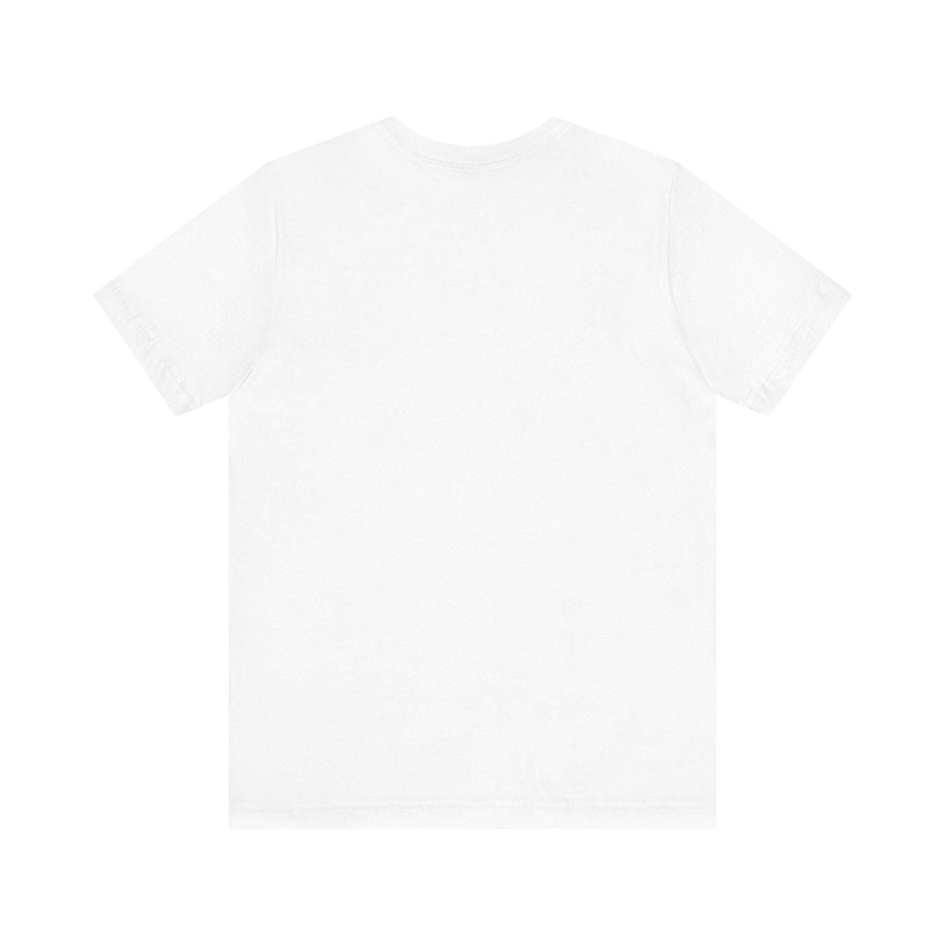 Plain white T-shirt back view from Printify perfect for customizing but first coffee tee