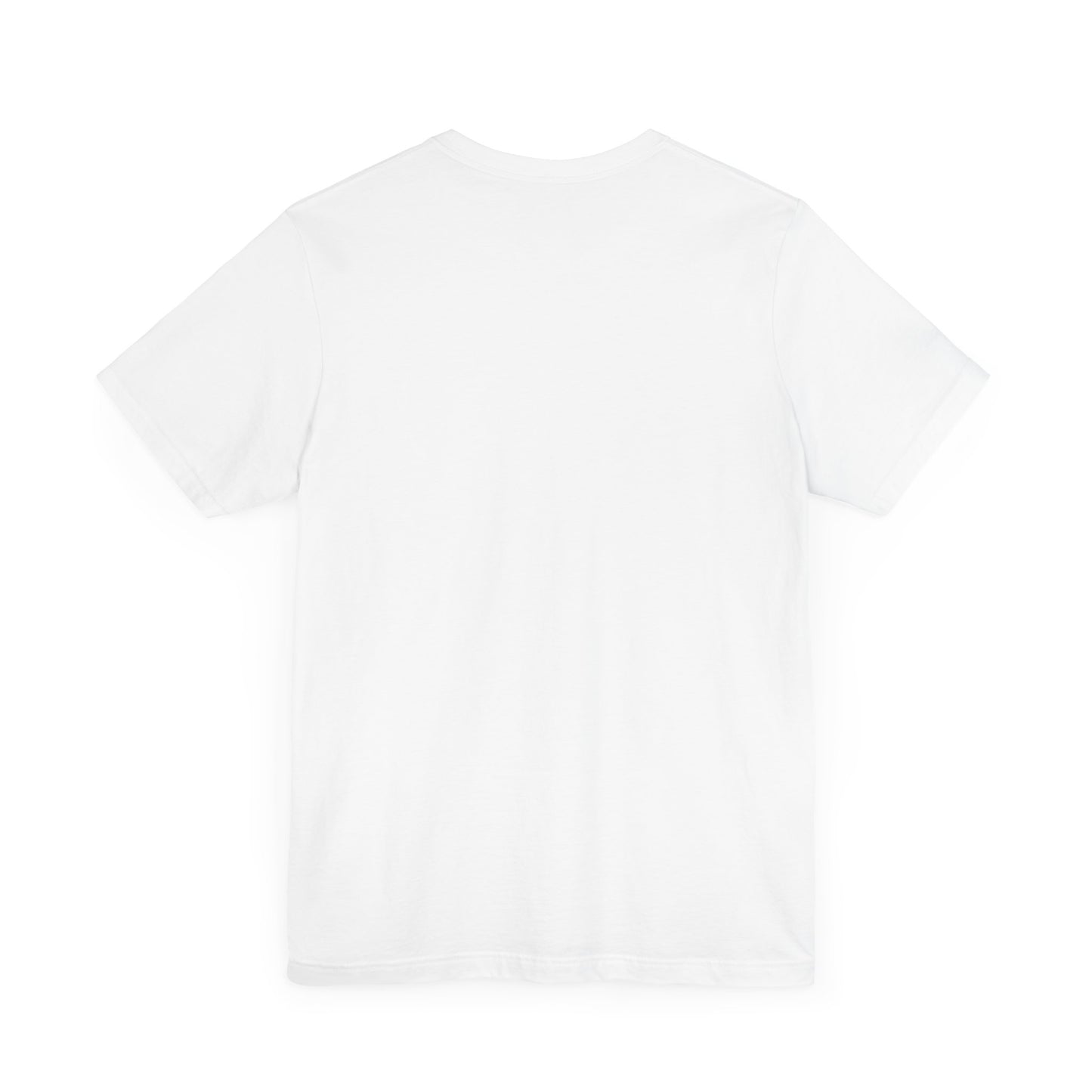 White Printify but first coffee tee showing the back view of a plain short sleeve t-shirt