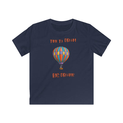 Navy blue kids shirt from Printify with colorful hot air balloon and inspirational kids shirt text