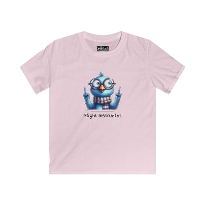 Printify kids aviation shirt in light pink with cartoon bird and Flight Instructor text