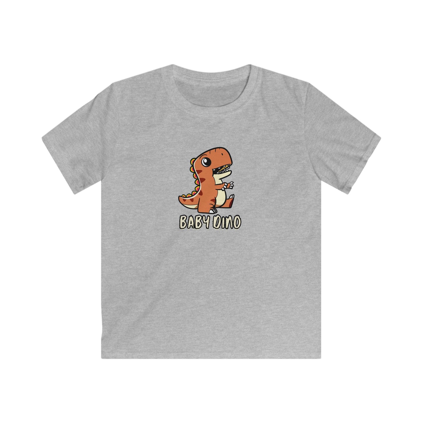 Gray kids t-shirt with cute dino graphic tee for kids featuring a baby dinosaur illustration